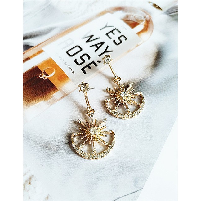 LRC Anting Tusuk Fashion Yellow Star Moon Earrings With Diamonds D64437