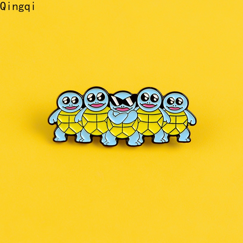 Bros Pin Enamel Desain Kartun Kura-Kura Kacamata Hitam Biru Untuk Anak