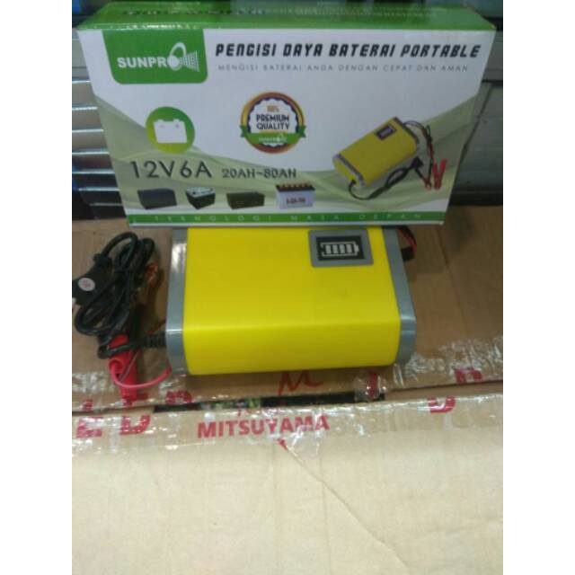 Charger Casan Aki motor mobil Pengisi Daya Baterai Portable SUNPRO 12V 5A 20AH 80AH