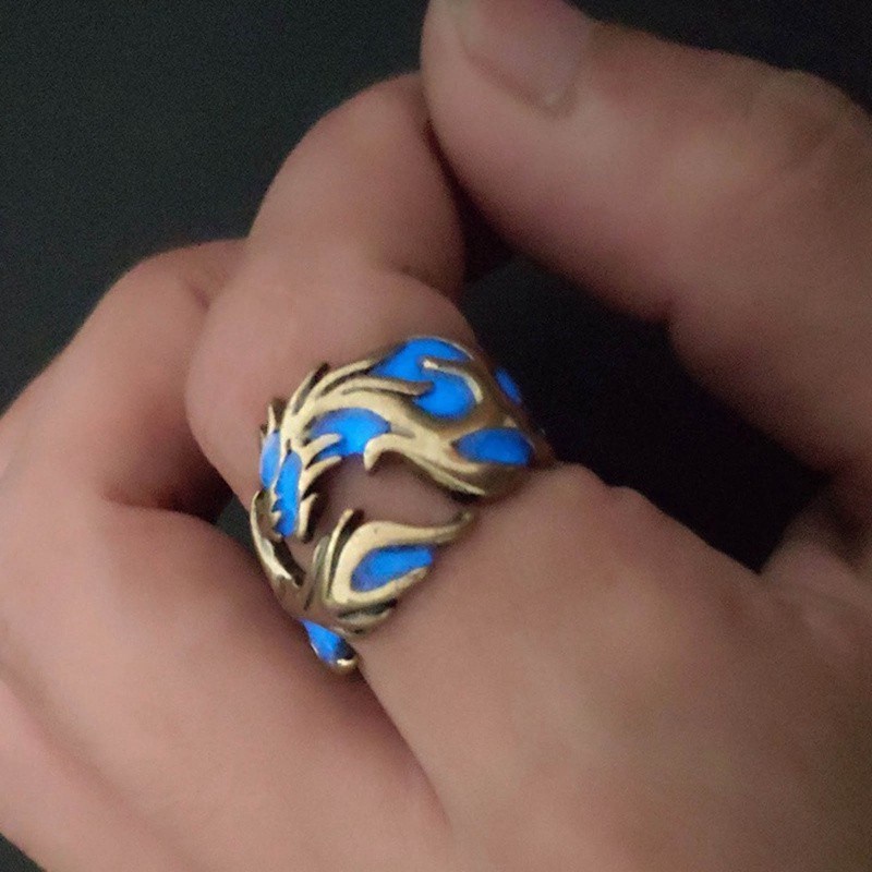 Cincin Desain Naga Luminous Glow In The Dark Gaya Vintage Untuk Pria Dan Wanita