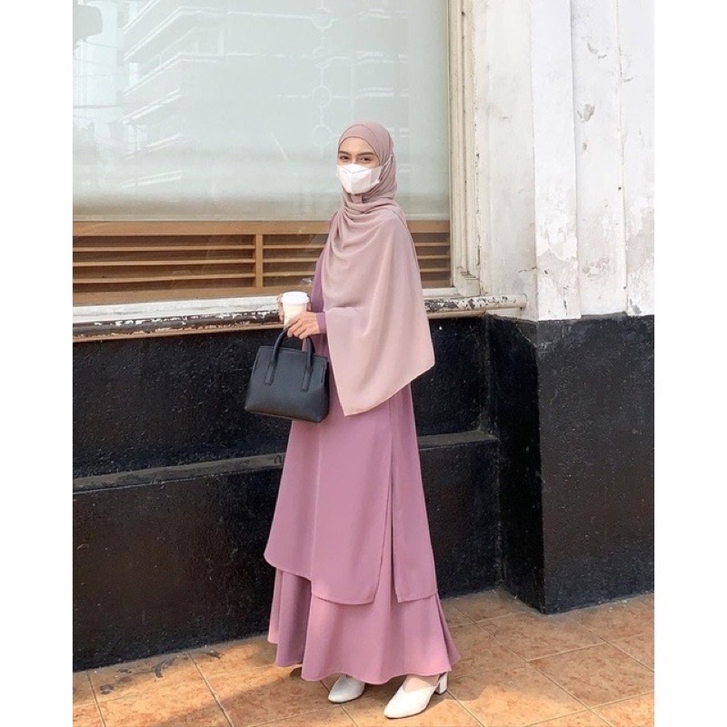 Msmeeclothing | Clarissa Set Gamis 6 Warna (Hitam, Maroon, Dusty, Cream, Mint, Choco)