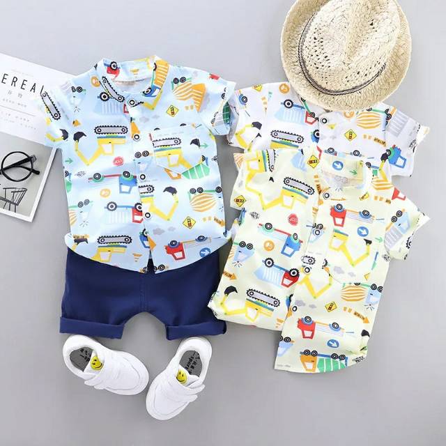 Original import Setelan kemeja anak gambar mobil Original import Setelan kemeja anak gambar mobil