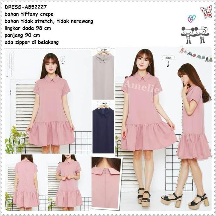 Sale!! Baju Mini Dress Kemeja Wanita Bangkok Korea Import Ab52227 Pink Biru Terbaru