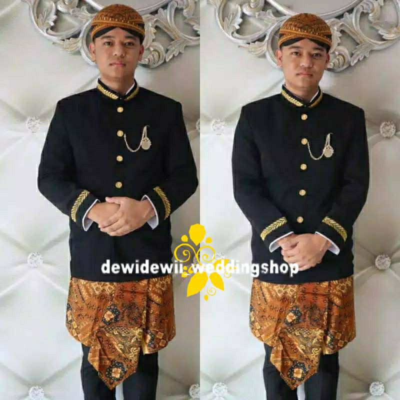 (Full Set) Adat Sunda Cowok | Beskap, Sapit urang, Blangkon, Free Benggol