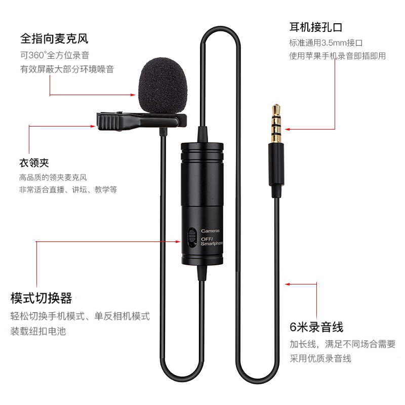 ONLENY Lavalier Video Recording Microphone Clip Portable 3.5mm - MY-M1