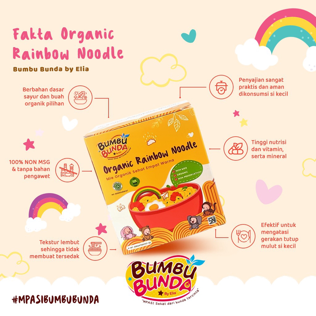 Bumbu Bunda Organic Rainbow Noodle Mie Organik Sehat Empat Warna Mie Sayur MPASI