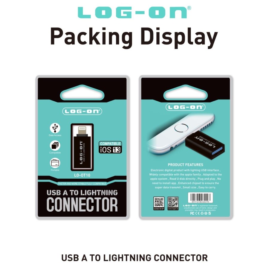 OTG IP IPAD USB TO LIGHTNING CONNECTOR LOGON LO-OT10 PLUG AND PLAY