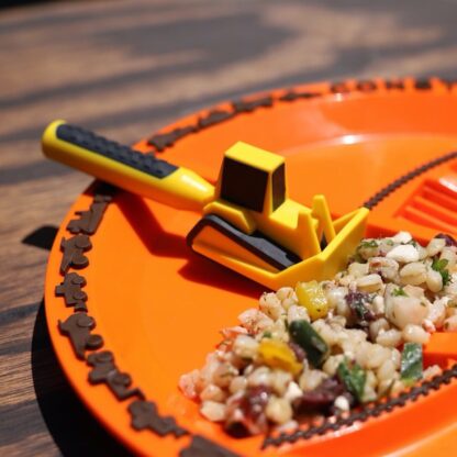 Constructive Eating - Construction Pusher, Alat latih makan anak bentuk pendorong tipe konstruksi buldozer pendamping sendok garpu made in USA - Therapy Tools