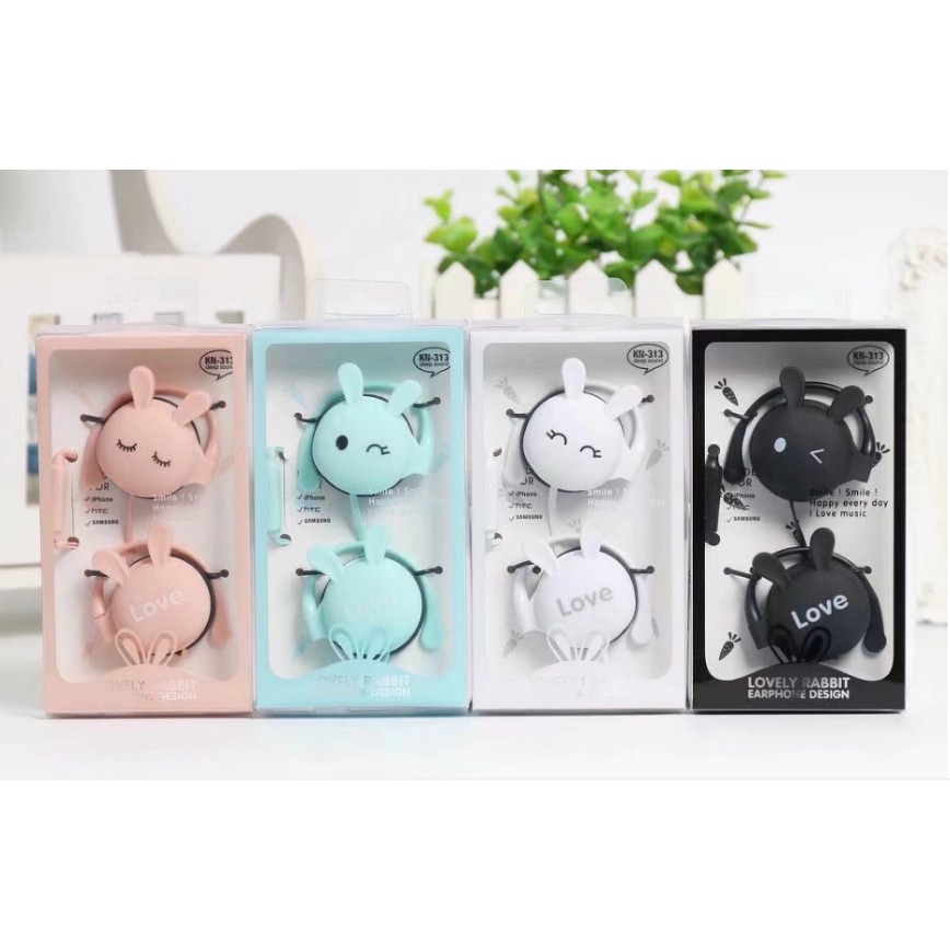 [KN-313] Headset Earphone Karakter Bentuk KEPALA KELINCI Ekspresi / Earphone Lucu Empuk RABBIT HEAD / Earphone On Ear Rabbit Lucu