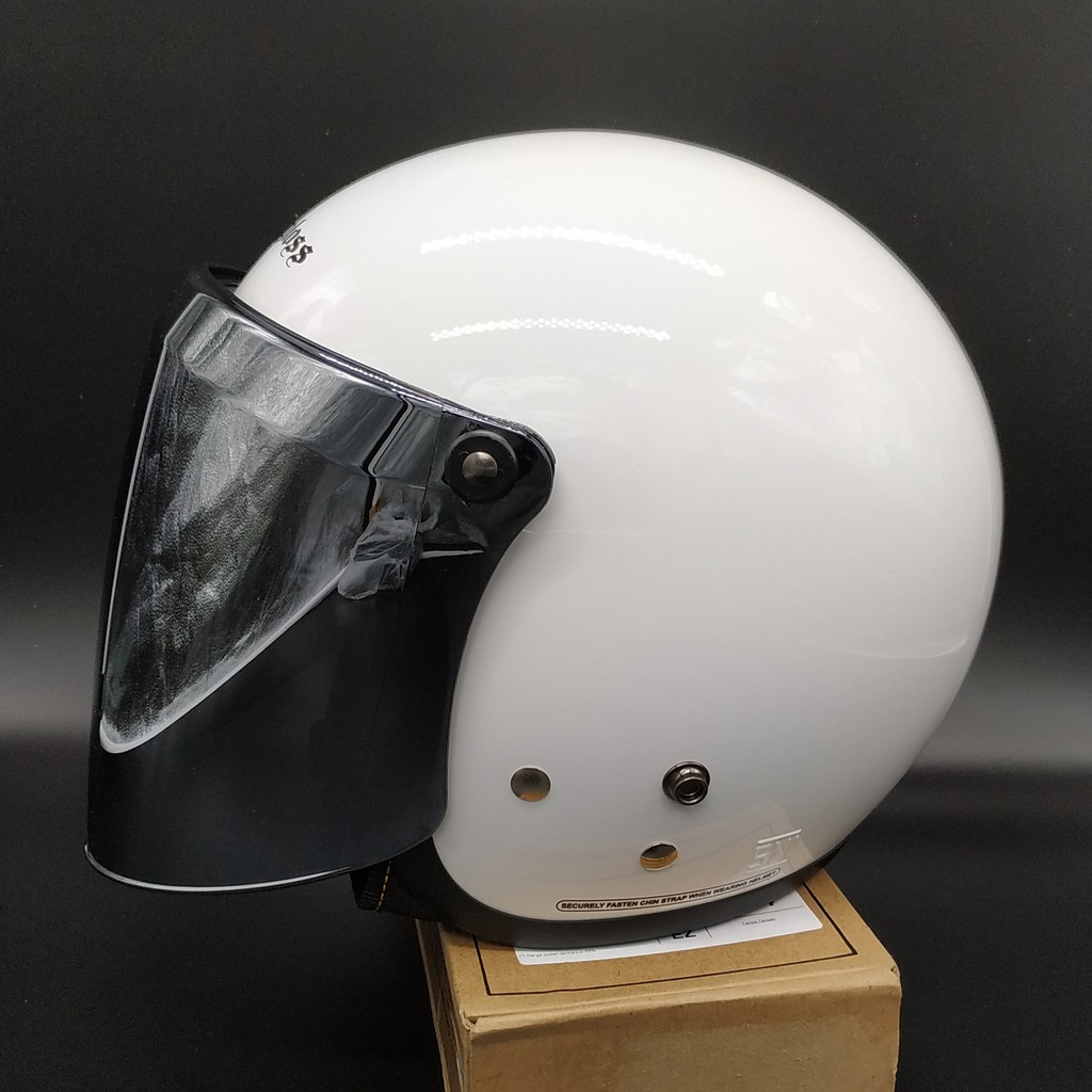 Helm Cargloss Retro White + Kaca Snail Silver