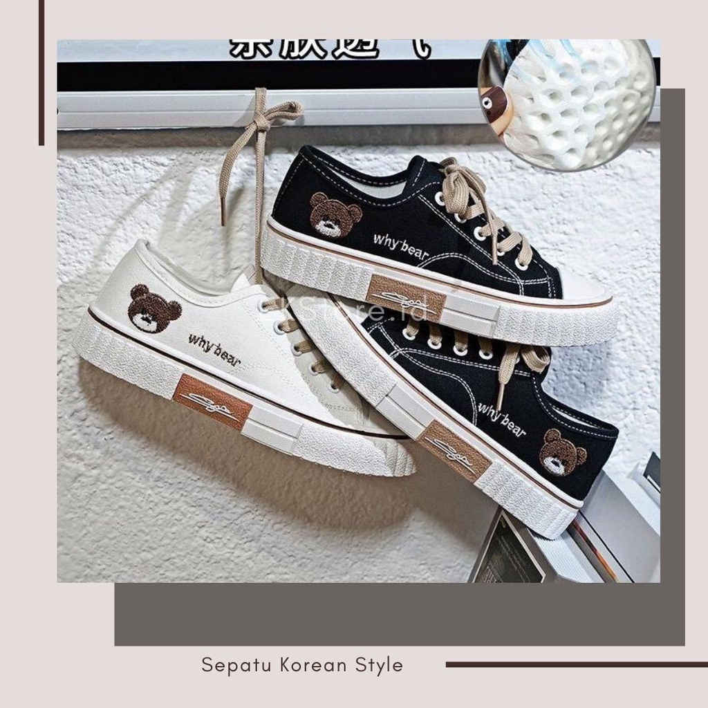 [FREE BOX] Sepatu Sneakers Import Wanita Korea Why Bear / Sepatu Kets Cewek Korean Style Terbaru