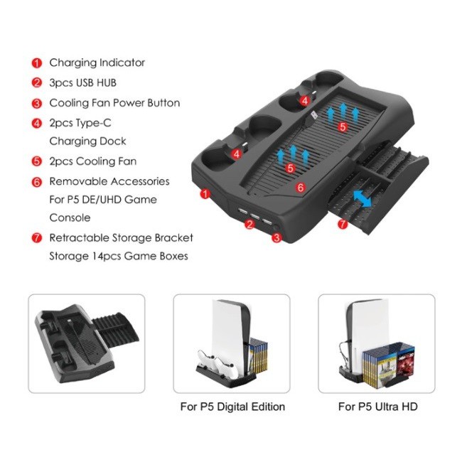 KJH Charging Stand with Cooling Fan For PS5