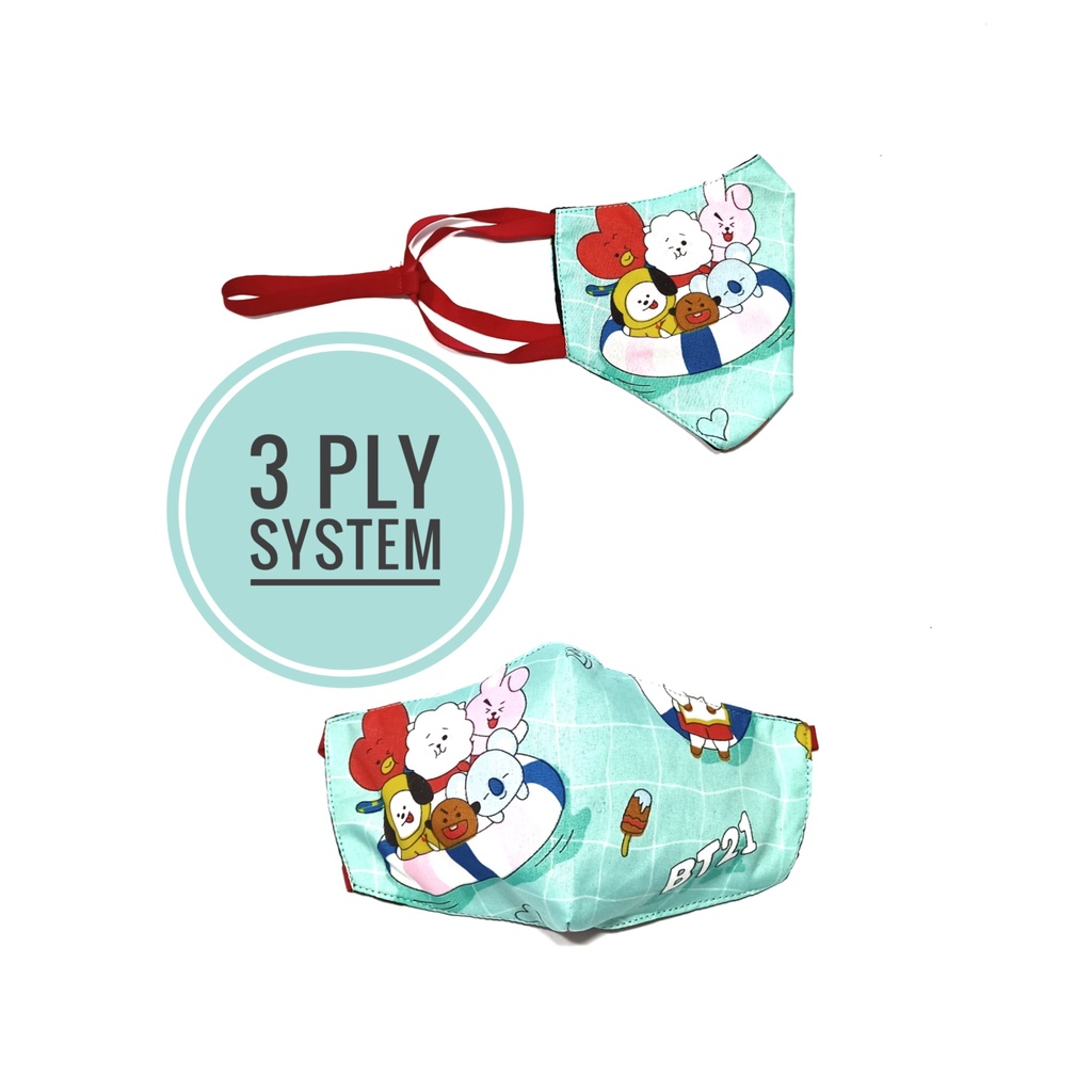 MASKER DEWASA MOTIF ANIMASI MODEL DUCKBILL KAIN WAJAH PEREMPUAN LAKI LAKI COWOK BAHAN POLOS HIJAB KE