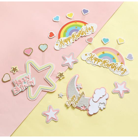 Topper Awan Star Rainbow Pelangi Moon hiasan kue cake ultah ulang tahun birthday
