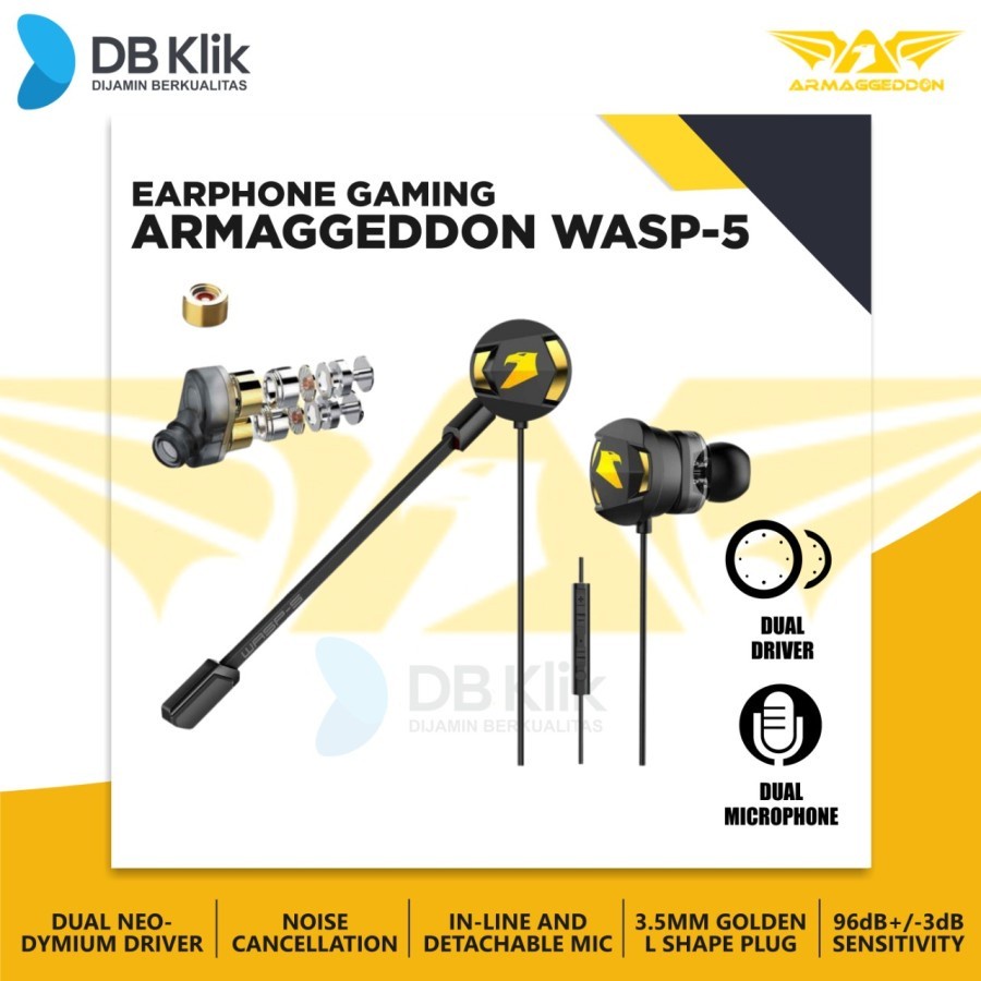 Earphone Gaming ARMAGGEDDON WASP 5 Dual Driver Wired - Headset WASP 5