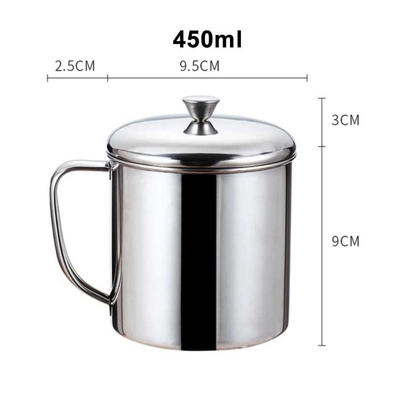 Gelas Kopi Teh Minuman 450ml Dengan Tutup Mug Cangkir Stainless 304