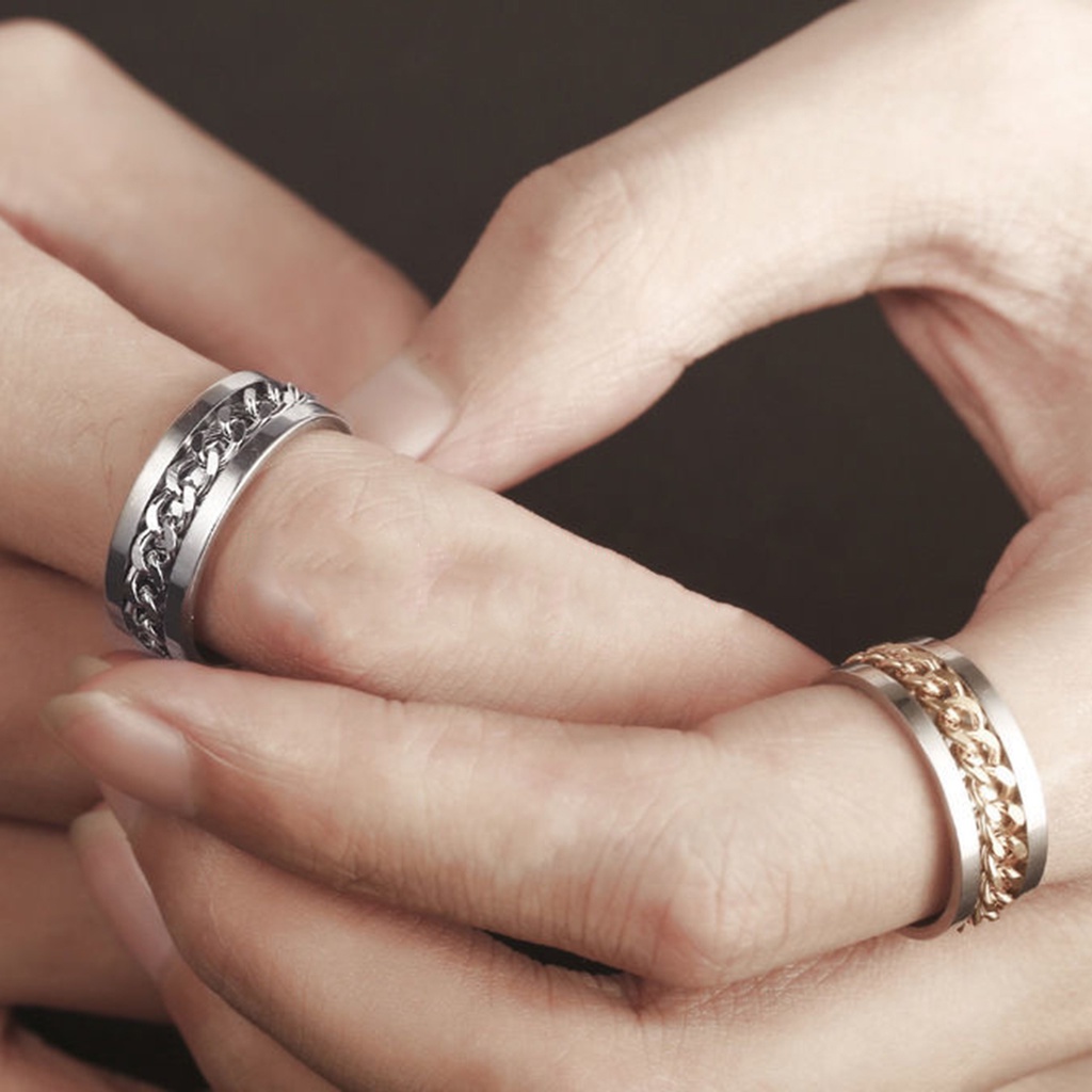 Huluboy Cincin Spinner Bahan Stainless Steel Warna-Warni Gaya Punk Untuk Pria