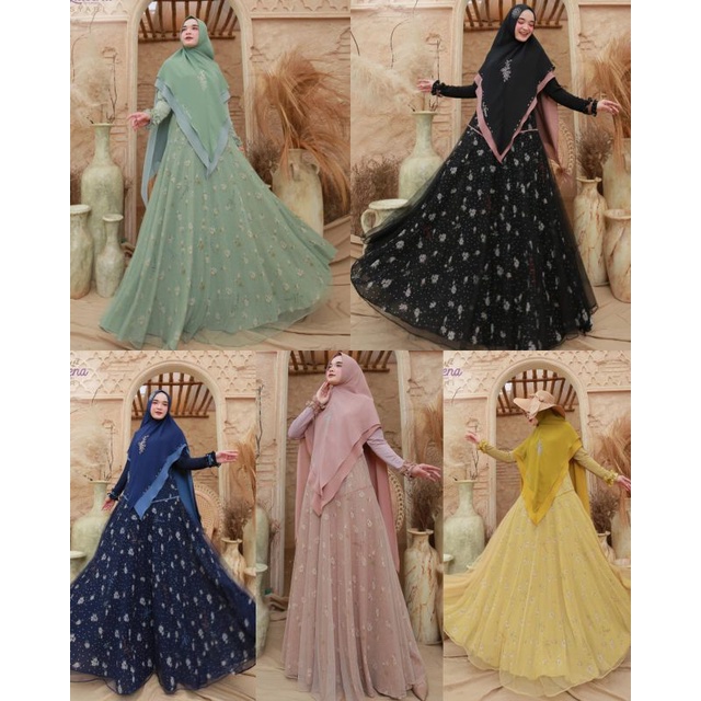 GAMIS MAHIRA SET SYARI ORI BY ELDEENA KANAYA / Gamis ceruty babydoll set khimar Gamis syari wanita r