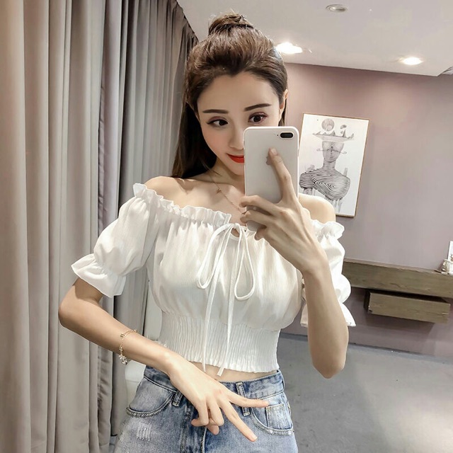 Baju Sabrina Crop Top Kerut ada Tali Fashion Wanita ryte_thelabel pergi jalan Casual