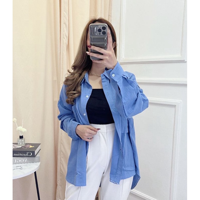 Niki Shirt 2001 - Kemeja 2 Pocket Oversize - Kemeja Linen Crinkle Oversize // Atasan Wanita Gea Top