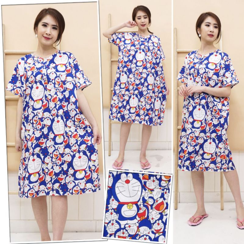 DASTER JUMBO LD 120 KATUN KARAKTER KANCING DEPAN BUSUI BUMIL LENGAN PENDEK GUDANG_DASTER_PEKALONGAN-JB DOREMON