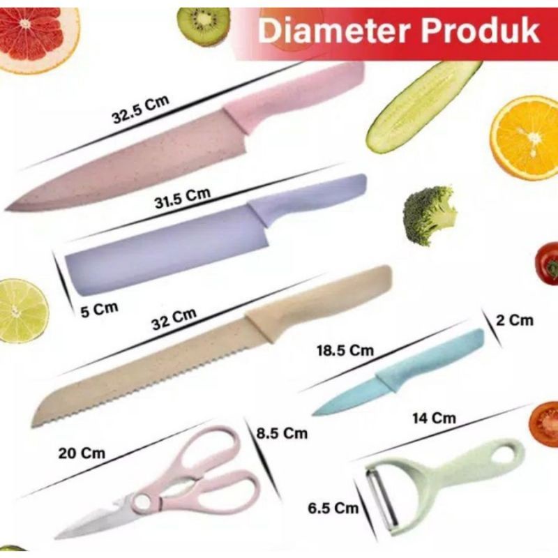 Pisau Set Rainbow Pastel Ceramic 6 in 1 / Kitchen Knife Set Multicolor / Set Pisau Dapur Pisau Set 6in1 Peralatan