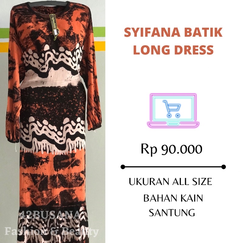 Syifana Batik Long Dress | Gamis | Batik Asli Pekalongan | Bahan Kain Santung Adem