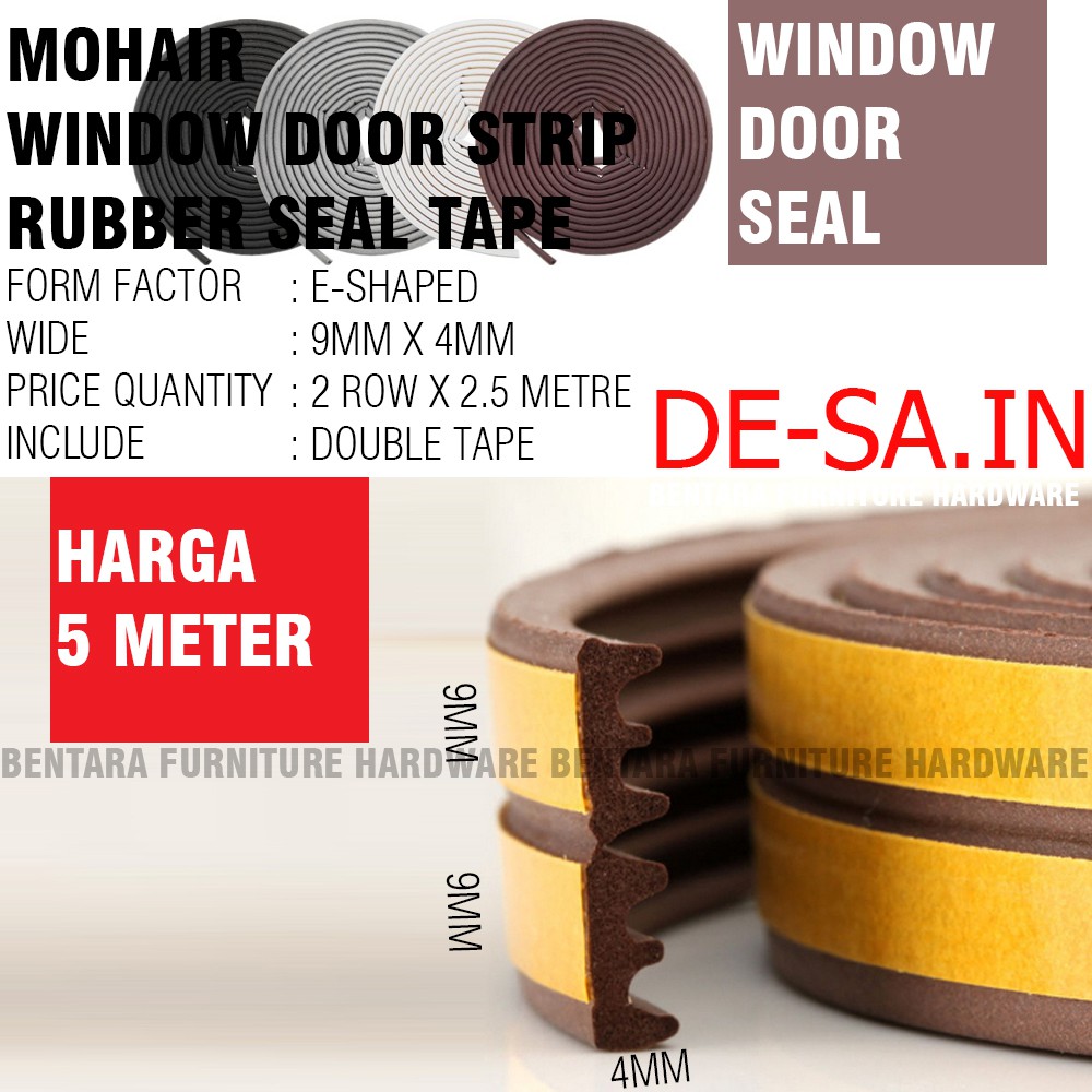 5 METER Moher Window Door Seal Strip Mohair Karet  Double Tape Self Adhesive Celah Pintu Jendela EPDM FOAM RUBBER