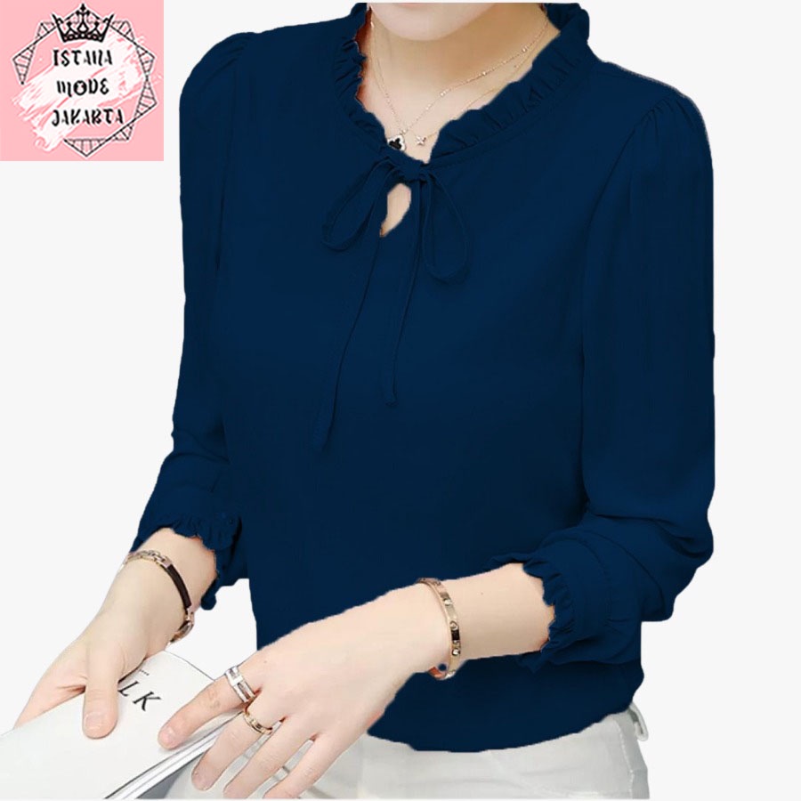 ISTANA MODE JAKARTA Aurelia baju atasan wanita terbaru blouse korean style blouse wanita lengan panjang-NAVY