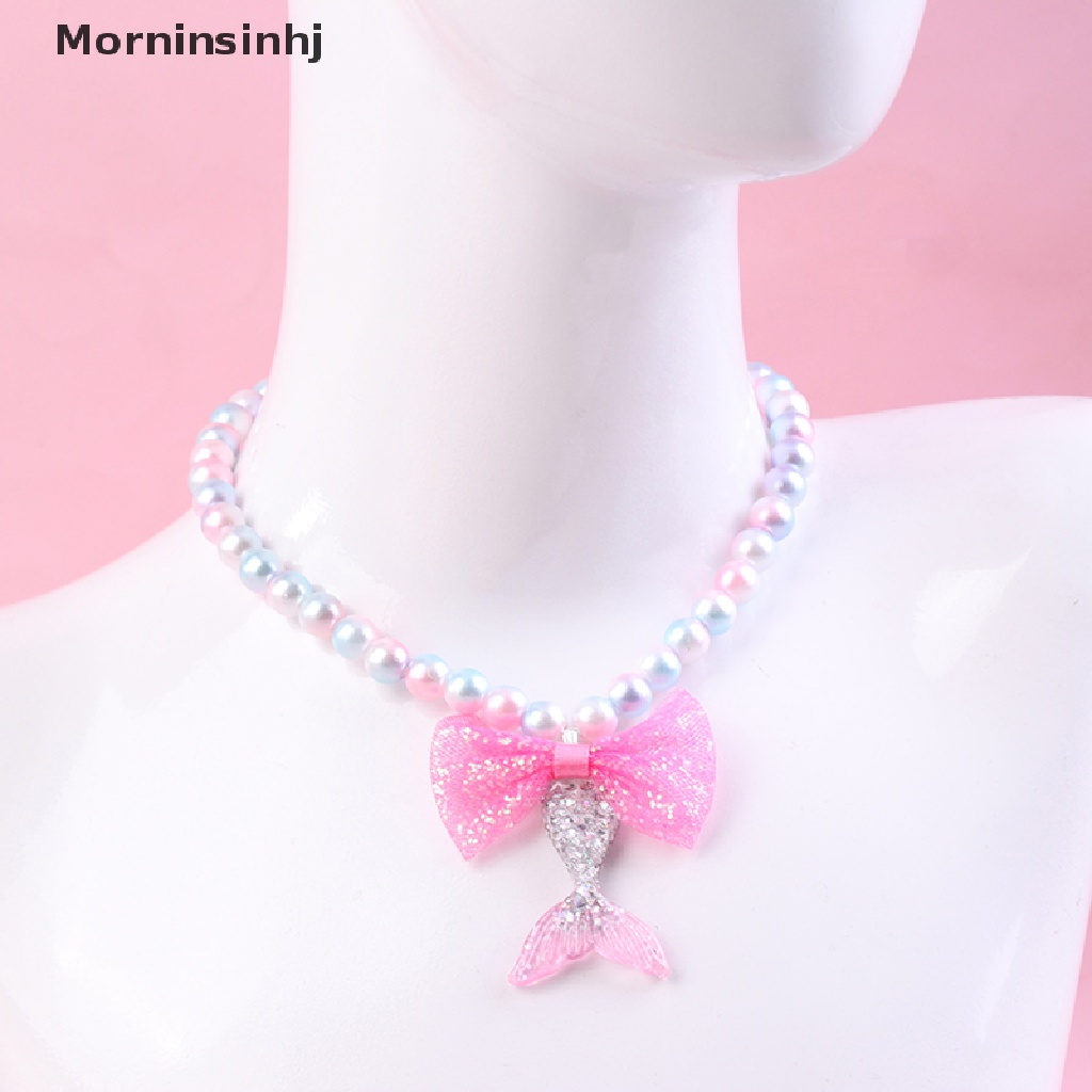 Mornin 1Set Bayi Perempuan Manik-Manik Kalung Set Ekor Mermaid Liontin Anak Anak Adjustable Indah Kalung Pesona Perhiasan Hadiah id