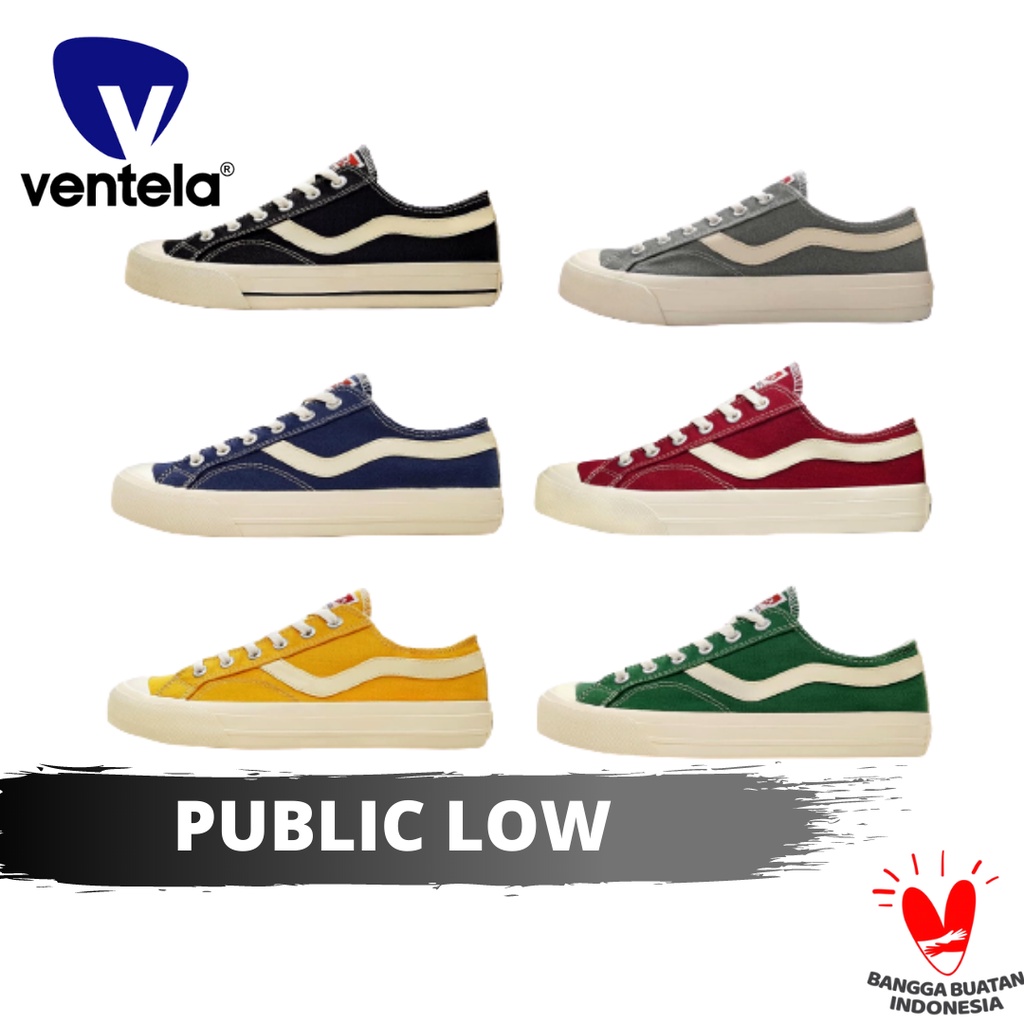 Sepatu Ventela Public Low Black Natural Navy Grey Maroon Green Yellow Original | Sneakers Casual Pri