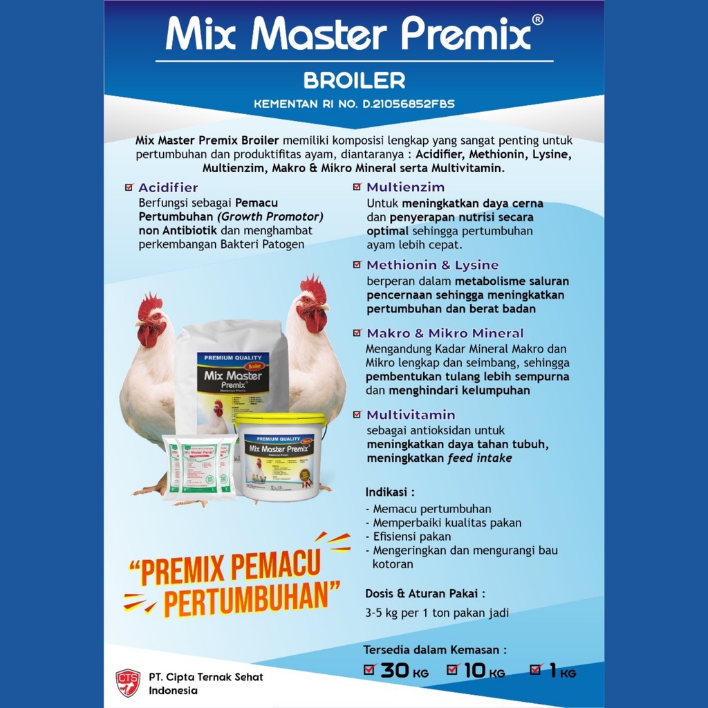 PREMIX PENGGEMUK  AYAM PEDAGING AYAM BROILER - Miz Master Premix Broiler Suplemen Ayam Broiler Pedaging Untuk Meningkatkan Bobot dan kualitas Daging | Apoternak