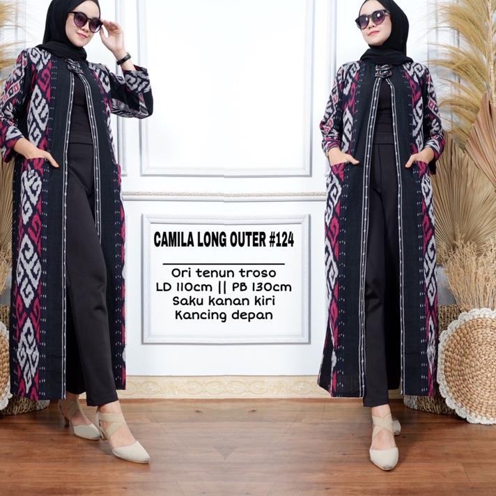 Paling Disukai.. Long Cardi Bahan Tenun Troso Premium Long Outer Tenun Camila