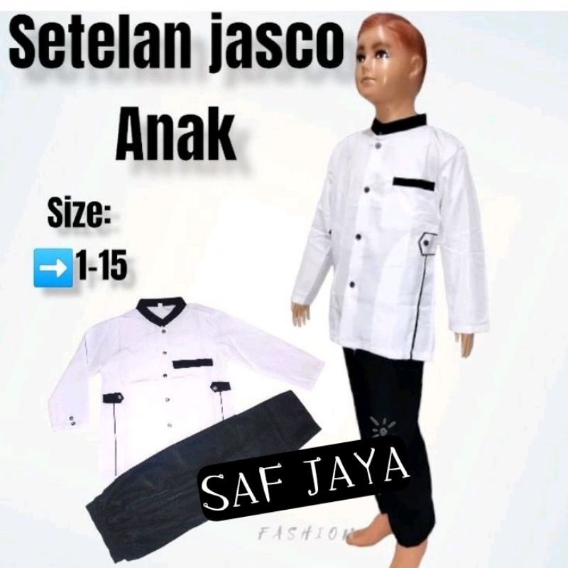 Setelan jasko Anak putih hitam busana muslim anak model jasko