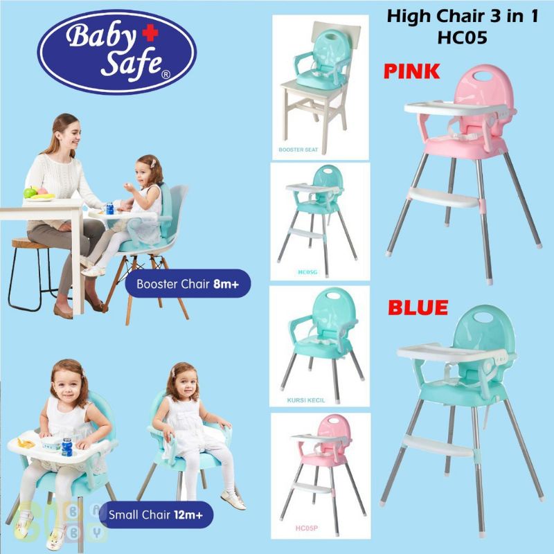 Baby Safe High Chair 3in1 - Babysafe Kursi Makan Bayi 3 in 1 - Kursi Makan Anak Bayi Booster  Seat