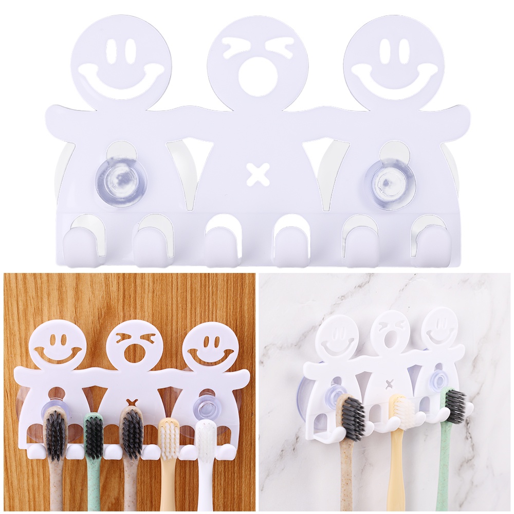 Holder Sikat Gigi Model Gantung Dinding Motif Smiley Dengan 2 Suction Cup