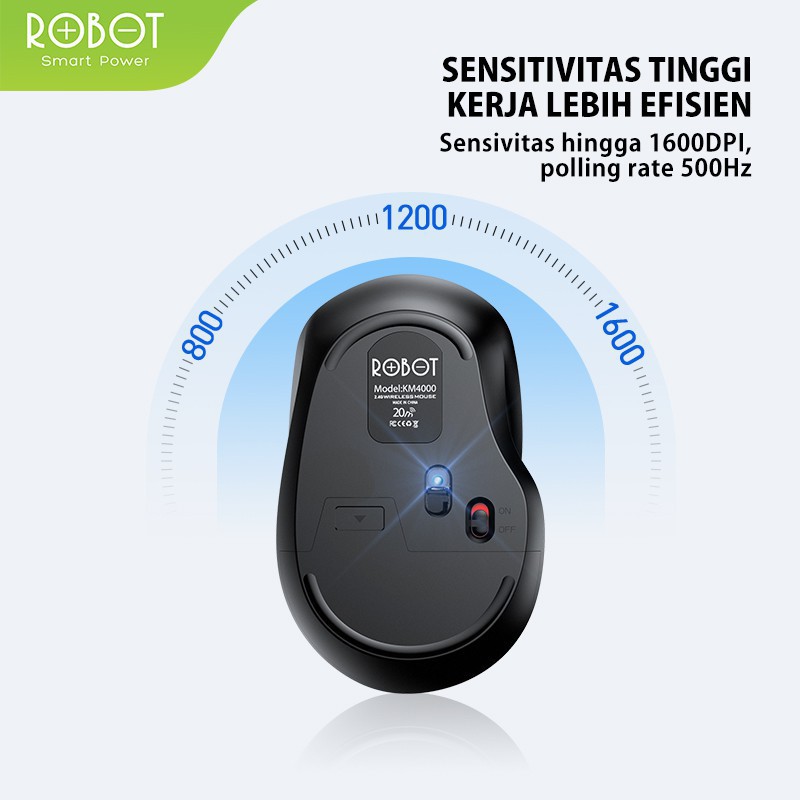 ROBOT KM4000 Wireless Keyboard and Mouse Combo Silent Key Black - Garansi Resmi 1 Tahun