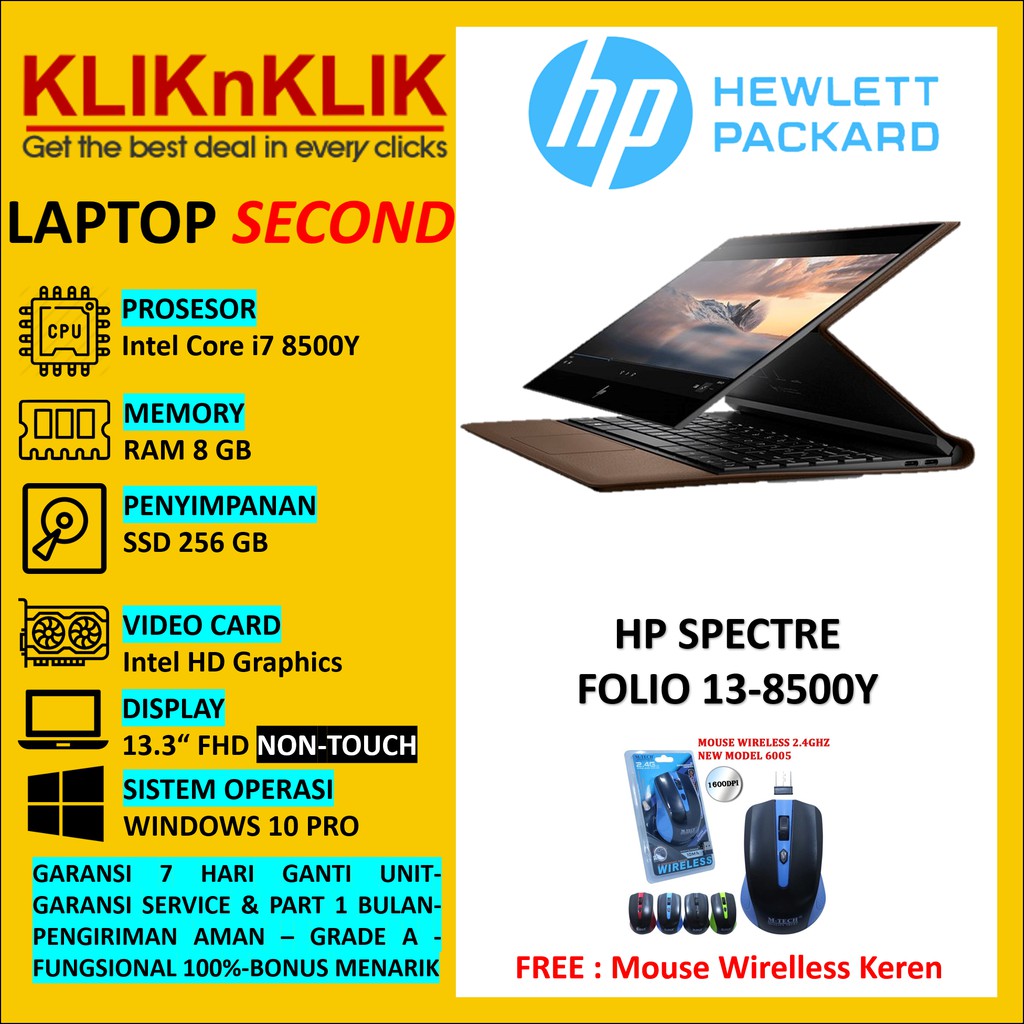 Laptop HP SPECTRE FOLIO 13 - i7-8500Y-RAM 8GB-256GB-NON TOUCH SECOND