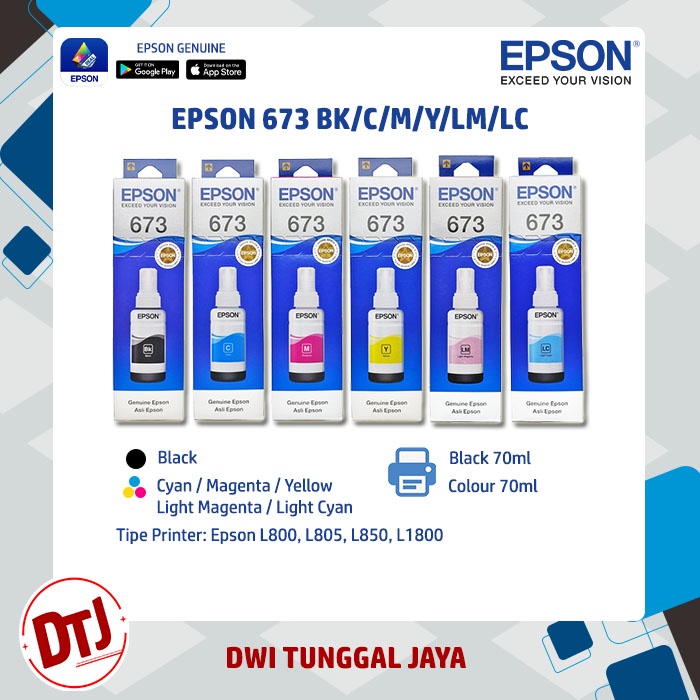 Tinta Epson 673 Black, C, M, Y, LC &amp; LM (T673 Series)