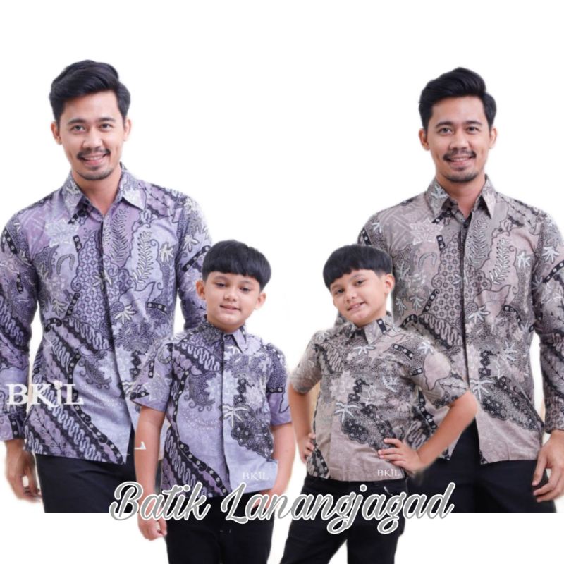 Batik Pria Couple Batik Ayah dan Anak Laki Laki Kemeja Batik Anak Cowok Motif Albar Warna Ungu Mauve