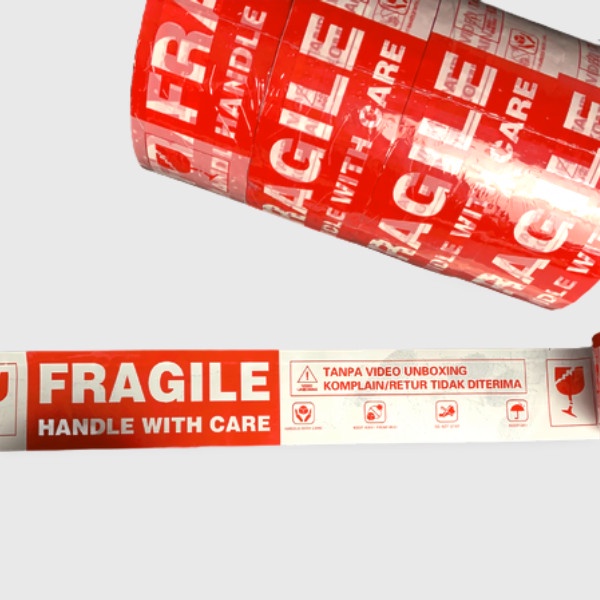 

Lakban OPP Selotip Wajib Unboxing Fragile MERAH PUTIH 2inch 48mm x 72yard (1 roll)