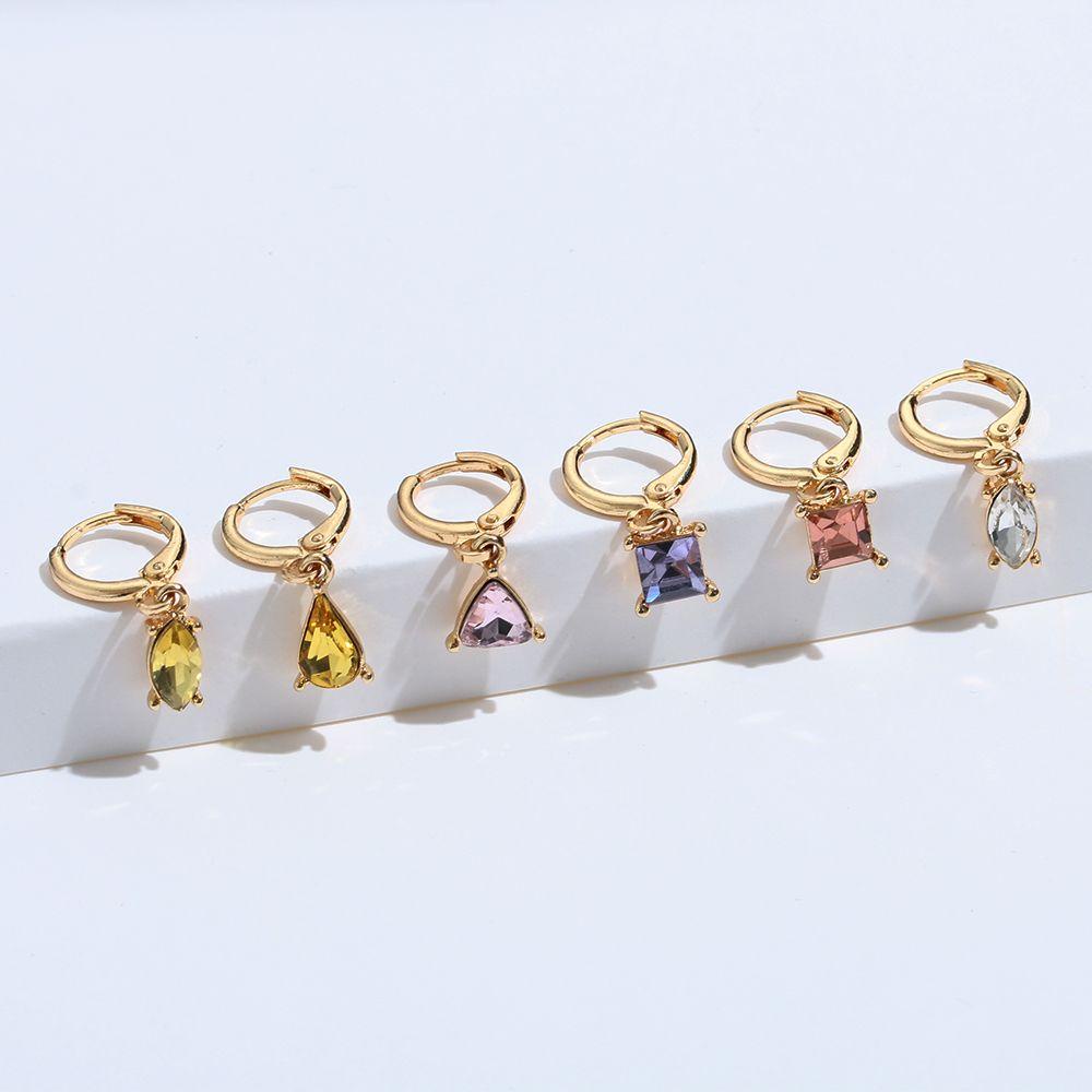 Preva 6pcs/Set Anting Juntai Statement Pesta Warna Emas Fashion Citrine Amethyst