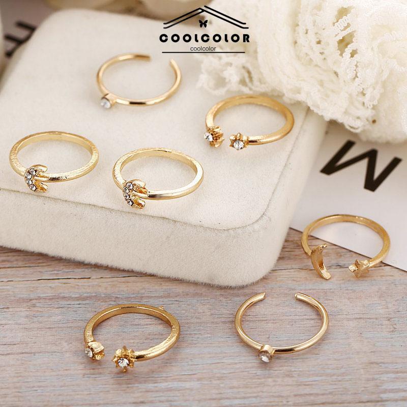 COD Cincin Starburst 7PCS Cincin Knuckle Pernikahan Wanita Vintage Kreatif- cl