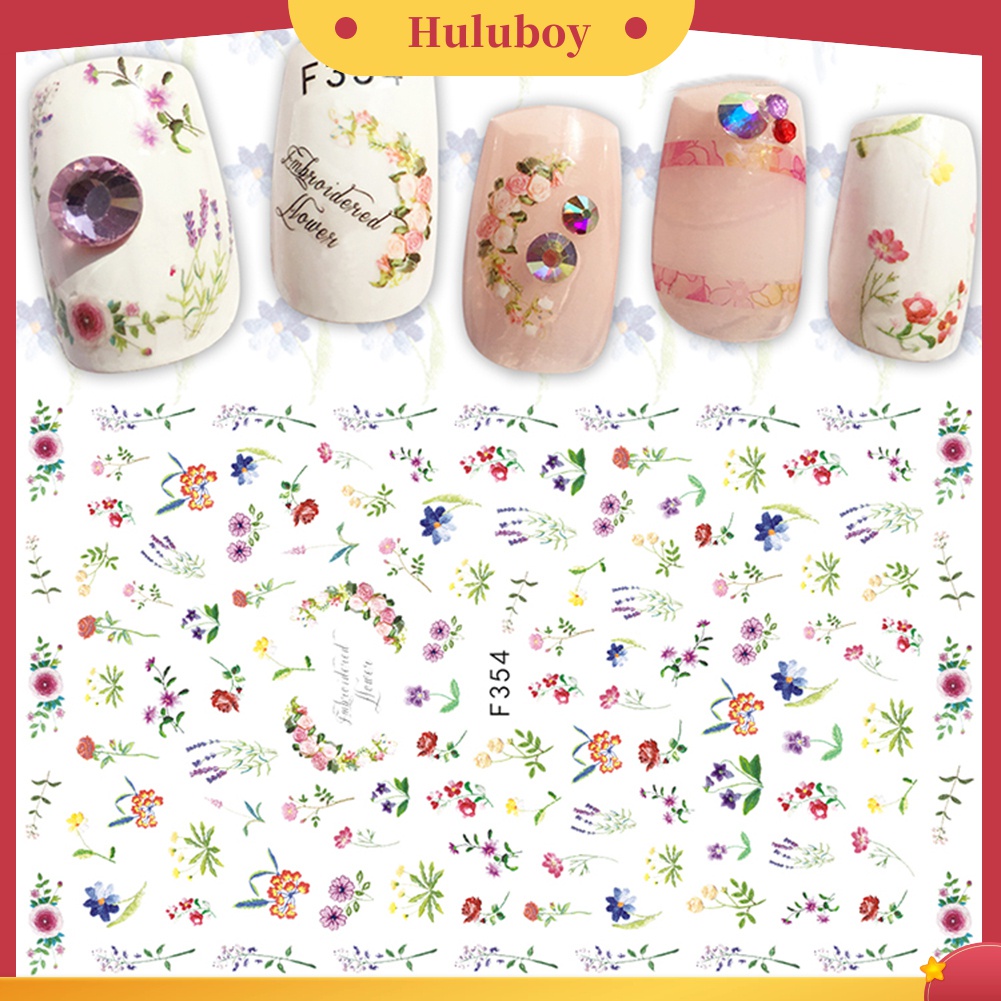 Huluboy Huluboy♡ Stiker Kuku Motif Bunga Multi Pola Untuk Dekorasi Manicure Wanita