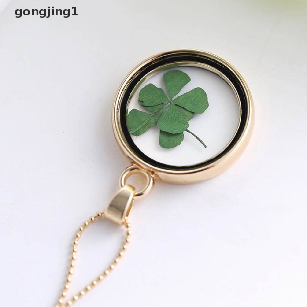 Kalung Liontin Bunga Clover Kering Alami Bahan Resin