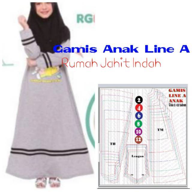 Pola jiplak pola baju pola jahit GAMIS ANAK LINE A usia 2 Pola jiplak pola baju pola jahit GAMIS ANAK LINE A usia 2