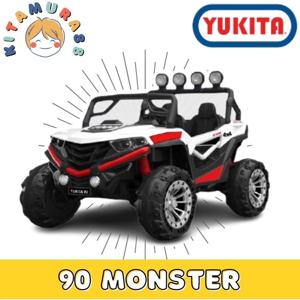 MAINAN ANAK/MAENAN MOBIL JEEP OFF ROAD AKI/YUKITA 90 MONSTER ADA REMOTE BAN KARET 12 VOLT 10 AH UKURAN BESAR