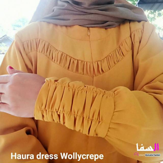 Haura Dress gamis Wollycrepe manset kerut Original Alsava