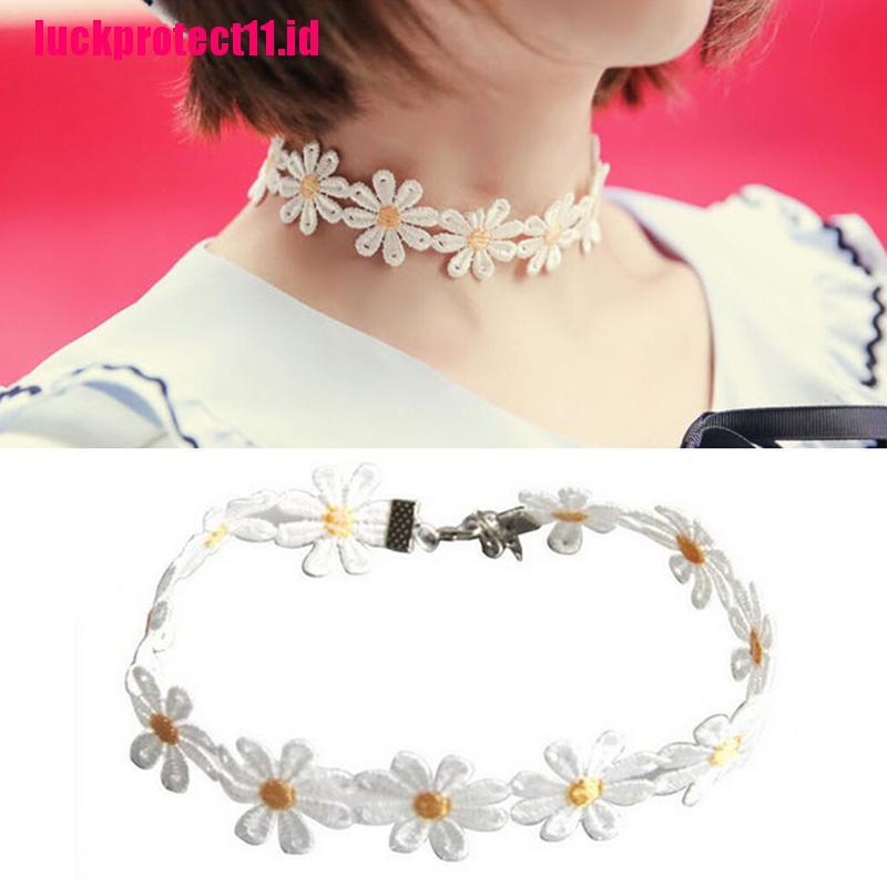 Kalung Choker Rantai Renda Bunga Daisy Warna Kuning Putih Gaya Boho Untuk Wanita