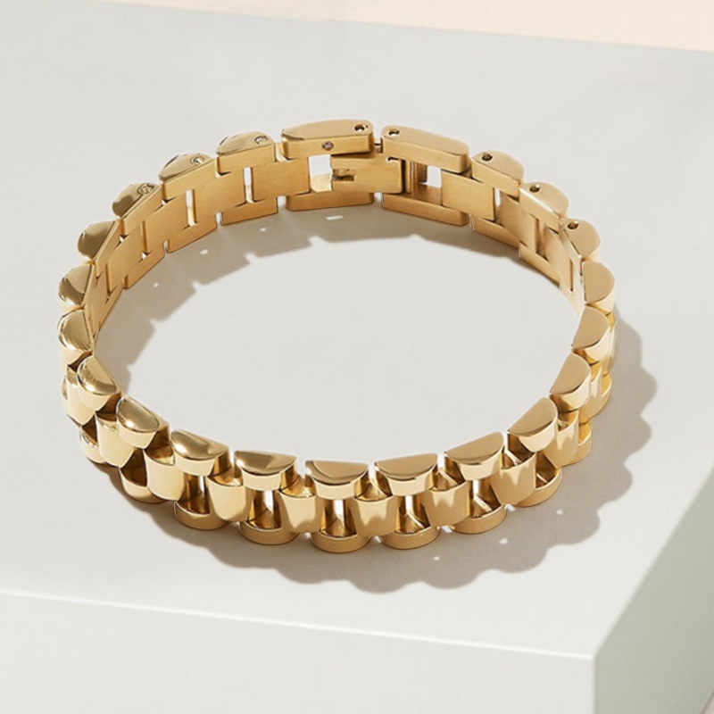 Gelang Bangle Bahan Titanium Steel Lapis Emas Gaya Hip Hop Untuk Wanita